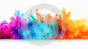 Colorful Rainbow Holi Paint Color Powder Explosion on White Background AI Generated