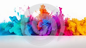 Colorful Rainbow Holi Paint Color Powder Explosion on White Background AI Generated