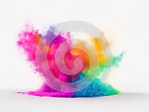 Colorful rainbow holi paint splash color on white background. ai generative