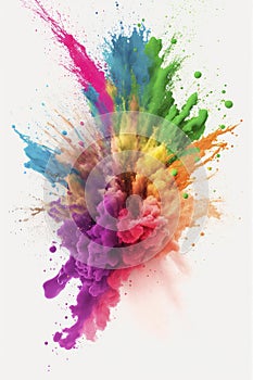 Colorful rainbow holi paint splash, explosion of colored powder on white background.