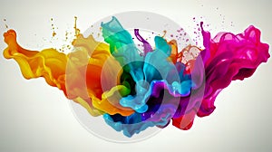 Colorful rainbow holi paint splash on isolated white background. Generative Ai technology