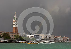 A colorful rainbow just after the storm in Venice