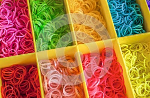 A Colorful Rainbow loom rubber bands in a box