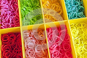 A Colorful Rainbow loom rubber bands in a box