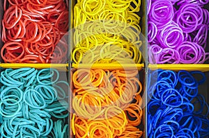 A Colorful Rainbow loom rubber bands in a box