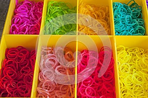 A Colorful Rainbow loom rubber bands in a box