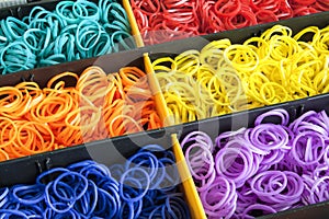 A Colorful Rainbow loom rubber bands in a box