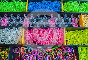 A Colorful Rainbow loom rubber bands in a box