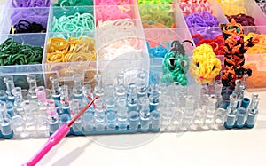 A Colorful Rainbow loom rubber bands in a box