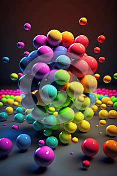 Colorful rainbow matte balls in different sizes. Abstract composition with colorful flying spheres