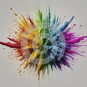 Colorful rainbow paint color powder explosion isolated on white background.