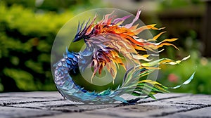 Colorful rainbow paper mermaid sculpture art studio craft project creative space close-up handmade artistry and design photo