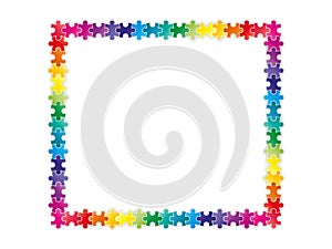 Colorful rainbow puzzle pieces forming a frame