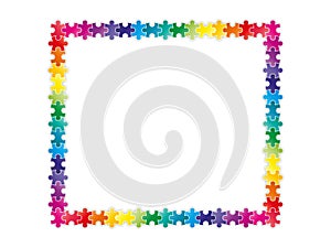 Colorful rainbow puzzle pieces forming a frame photo