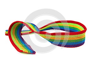Colorful rainbow ribbon closeup isolated on white background