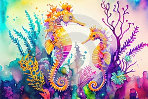 Colorful rainbow Seahorses