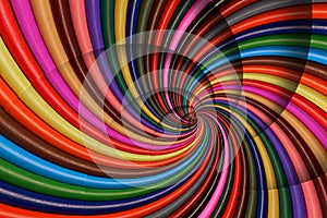 Colorful rainbow sharpen pencils spiral background pattern fractal. Pencils background pattern. Abstract pencils rainbow spiral fr photo