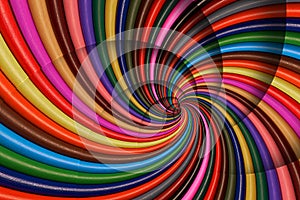 Colorful rainbow sharpen pencils spiral background pattern fractal. Pencils background pattern. Abstract pencils rainbow spiral fr