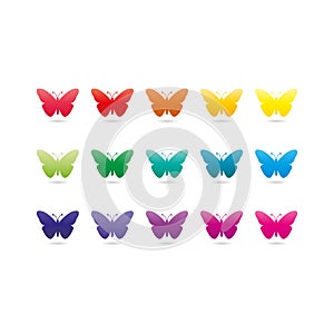 Colorful rainbow spectrum butterfly icons. Animal symbol.