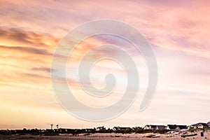 Colorful rainbow sunburst sky at sunset