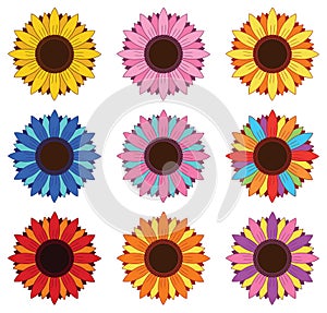 Colorful Rainbow Sunflower Clipart