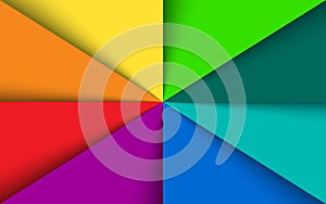 Colorful rainbow triangles background with shadows, colorful papers vector template