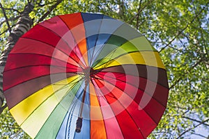 Colorful rainbow umbrellas adorn the alley in the park, a symbol of LGBT people