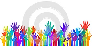 Colorful raised hands group art therapy vector