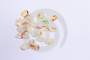 Colorful of raw crackers on white background