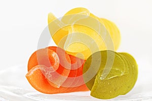 Colorful raw fusilli macaroni