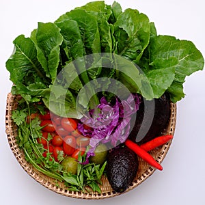 Colorful raw materials for mixed vegetable, avocado salad, homemade diet food for weight loss