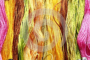 Colorful raw silk thread background.