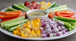 Colorful Raw Vegetable Platter with Dip