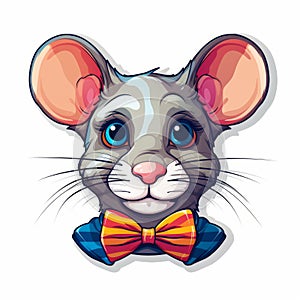 Colorful Realism Cute Mouse In Bow Tie Vector Illustration