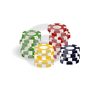 Colorful realistic casino tokens for gambing, in piles