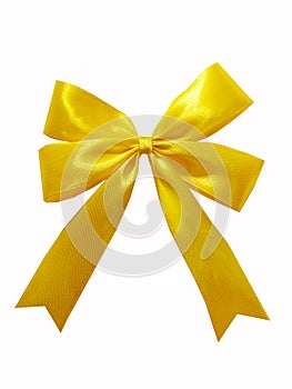 Colorful realistic golden yellow bow and ribbon isolated on white background.