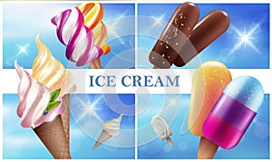 Colorful Realistic Ice Cream Composition