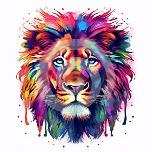 Colorful realistic lions head illustration. Lion portrait with color paint isolated on white