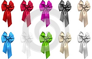 Colorful realistic satin bows isolated on white.