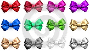 Colorful realistic satin bows isolated on white.