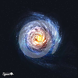 Colorful Realistic Spiral Galaxy on Cosmic Background. Vector illustration.