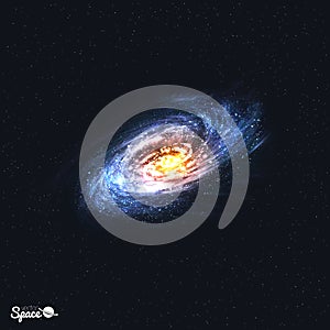 Colorful Realistic Spiral Galaxy on Space Background. Vector illustration.