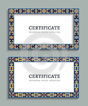 Colorful rectangle frame with ornamental border