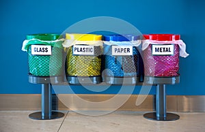 Colorful Recycle Bins in a Public place