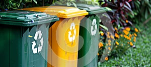 Colorful recycling bins for sorting different types of waste at collection point