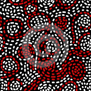 Colorful red black and white geometric swirls bold abstract seamless pattern, vector