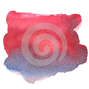 Colorful red-blue watercolor stain with aquarelle paint blotch