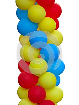 Colorful red blue yellow balloons isolated over white