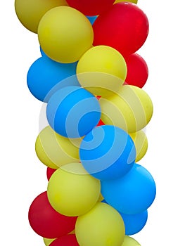 Colorful red blue yellow balloons isolated over white