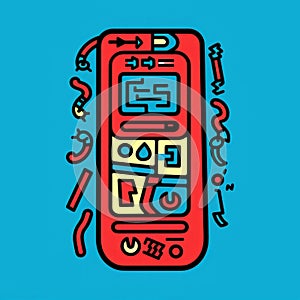 Colorful Red Cell Phone With Unique Designs - Exploratory Line Work